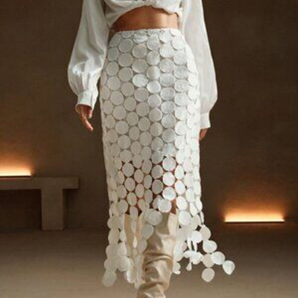 White Casual Women's Laser Cut Multi Circle Double Layered Skirt - Picture 5 of 5